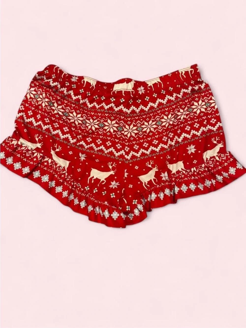 Festive Red Reindeer Knit Lounge Shorts - Brand Unknown